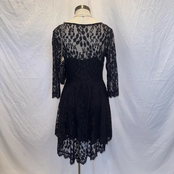 NWOT Free People Black Floral Lace Dress - Picture 6 of 9